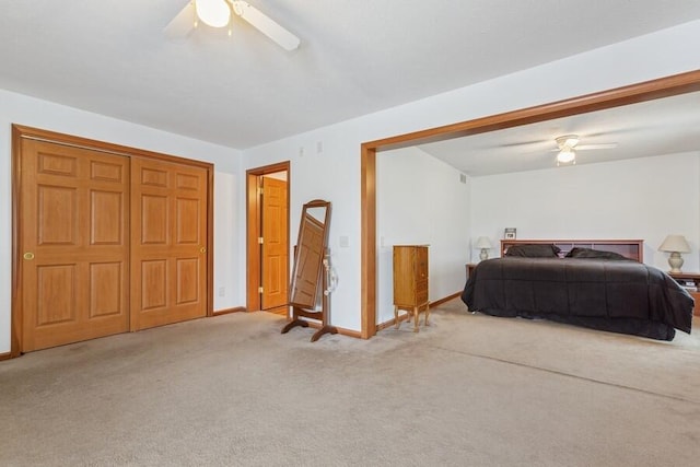 3025 Shawnee Rd, Bridgman, MI 49106 - bedroom featuring carpet, ceiling fan, baseboards, and a closet