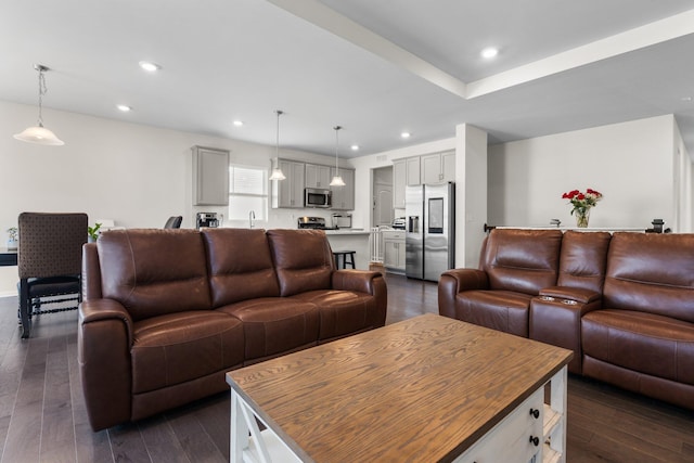 2771 Silo Dr, Saline, MI 48176 - living room with dark wood-style flooring and recessed lighting
