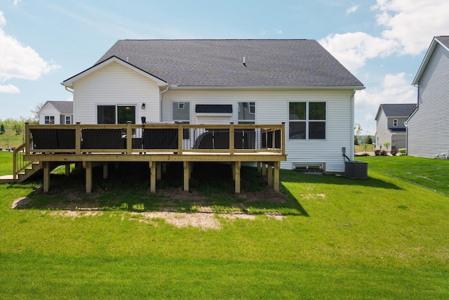 2771 Silo Dr, Saline, MI 48176 - back of house with a wooden deck, a lawn, and roof with shingles