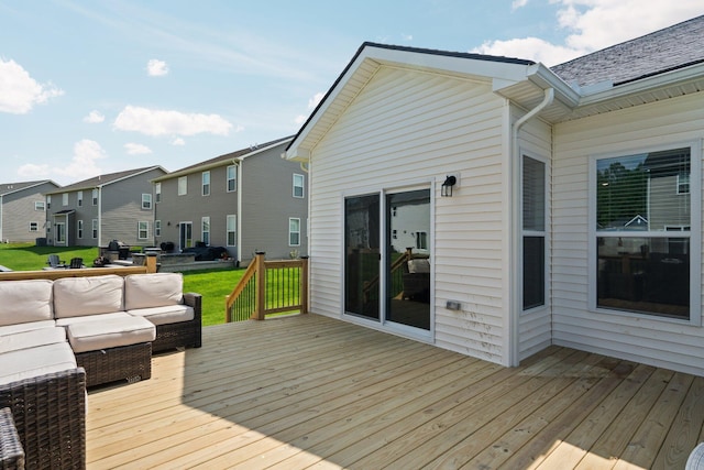 2771 Silo Dr, Saline, MI 48176 - wooden terrace featuring an outdoor hangout area, a residential view, and a yard