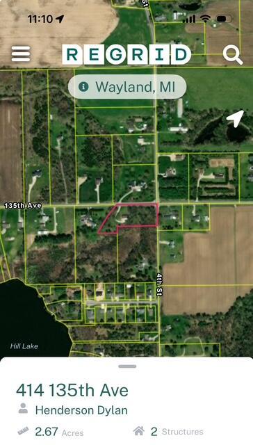 414 135th Ave, Wayland, MI 49348 - aerial overview of property's location featuring property boundaries highlighted