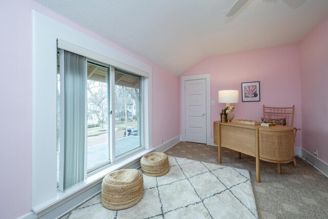 1701 Forres Ave, Saint Joseph, MI 49085 - home office featuring lofted ceiling, carpet floors, ceiling fan, and baseboards