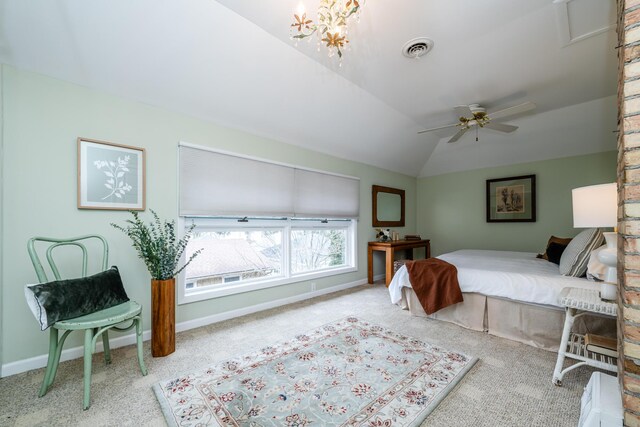 1701 Forres Ave, Saint Joseph, MI 49085 - bedroom with carpet flooring, baseboards, lofted ceiling, and a ceiling fan