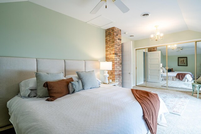 1701 Forres Ave, Saint Joseph, MI 49085 - carpeted bedroom with lofted ceiling, a closet, and a ceiling fan