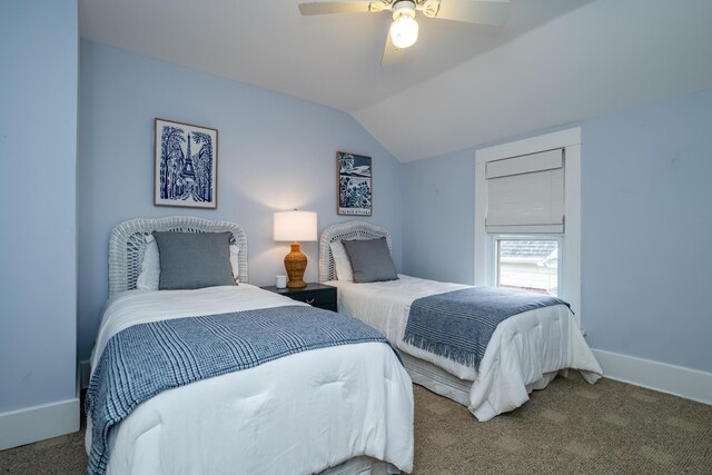 1701 Forres Ave, Saint Joseph, MI 49085 - carpeted bedroom featuring vaulted ceiling, baseboards, and ceiling fan
