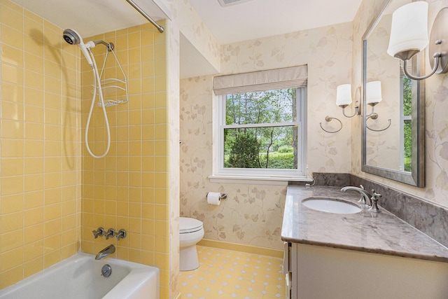 1231 Naples Ct, Ann Arbor, MI 48103 - full bathroom with vanity, bathtub / shower combination, wallpapered walls, toilet, and baseboards