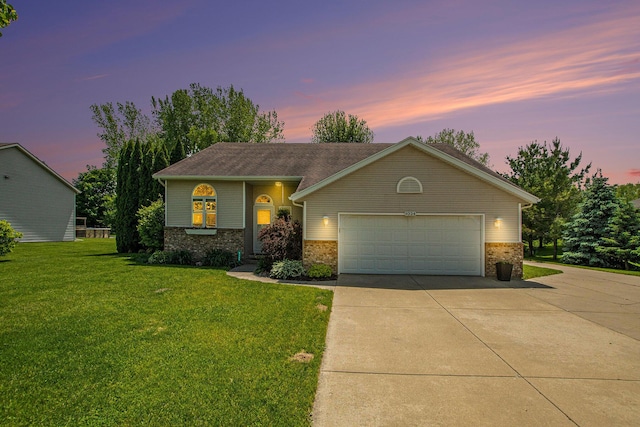 9324 Perry St, Zeeland, MI 49464 - view of front of property featuring concrete driveway, brick siding, an attached garage, and a front yard