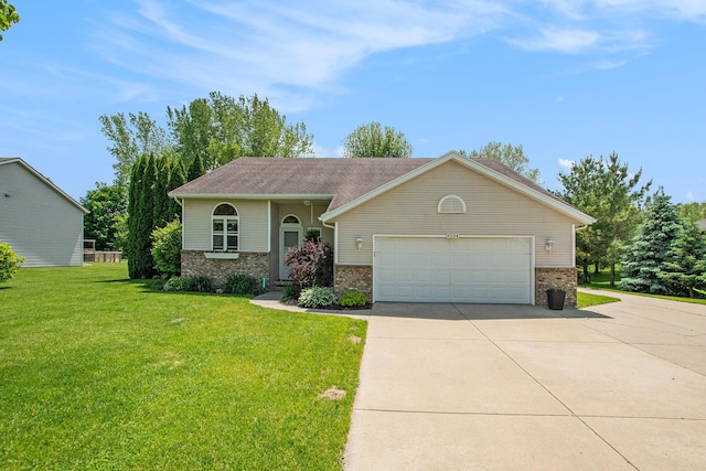 9324 Perry St, Zeeland, MI 49464 - view of front of house with brick siding, concrete driveway, a front yard, and a garage