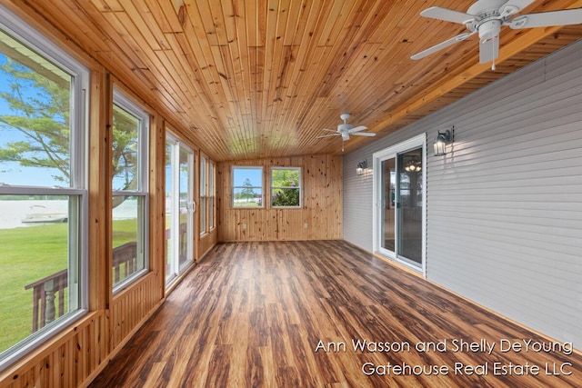 171 Dickerson Vw SW, Stanton, MI 48888 - unfurnished sunroom featuring wooden walls, wood finished floors, and wood ceiling