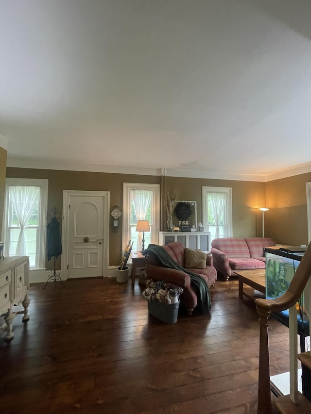 7100 Wing Lake Rd, Bloomfield Hills, MI 48301 - living area with dark wood-style flooring, plenty of natural light, and crown molding