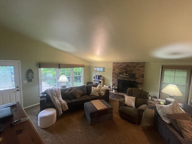 7100 Wing Lake Rd, Bloomfield Hills, MI 48301 - carpeted living room with a fireplace and vaulted ceiling