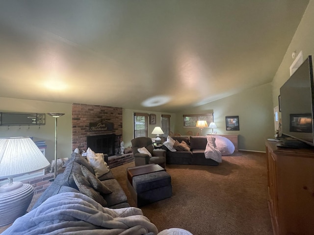 7100 Wing Lake Rd, Bloomfield Hills, MI 48301 - living room with carpet flooring, a brick fireplace, and vaulted ceiling