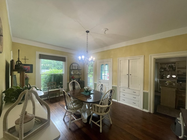 7100 Wing Lake Rd, Bloomfield Hills, MI 48301 - dining room with dark wood-style flooring, a chandelier, and crown molding