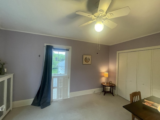 7100 Wing Lake Rd, Bloomfield Hills, MI 48301 - living area with light colored carpet, ceiling fan, and crown molding