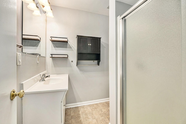 5643 Ivanrest Ave SW, Wyoming, MI 49418 - bathroom featuring vanity, a stall shower, baseboards, and tile patterned flooring