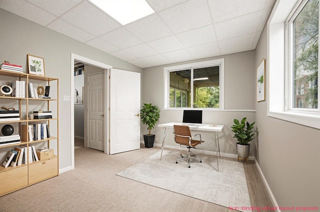 5643 Ivanrest Ave SW, Wyoming, MI 49418 - home office featuring carpet flooring, baseboards, and a paneled ceiling