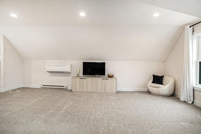 18919 I Dr N, Marshall, MI 49068 - additional living space with baseboard heating, lofted ceiling, a wall unit AC, light carpet, and recessed lighting