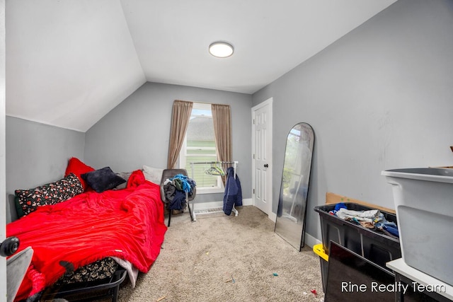 717 Pleasant St, Belding, MI 48809 - bedroom with lofted ceiling, carpet flooring, and baseboards