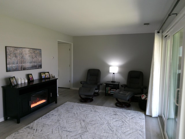 5230 Southbrook Ct Unit 78, Hudsonville, MI 49426 - living area with a glass covered fireplace, wood finished floors, and baseboards