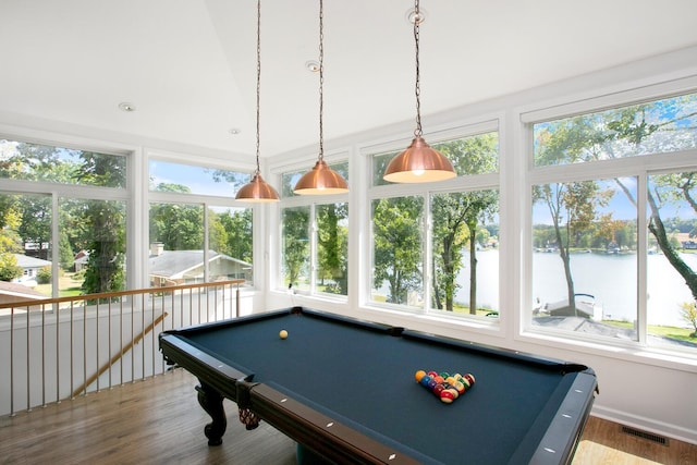 17437 Lakeview Dr Unit 100, Vandalia, MI 49095 - rec room featuring a water view, billiards, and wood finished floors