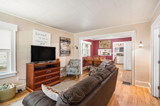 208 Nelson Ave, Kalamazoo, MI 49006 - living room with crown molding and light wood finished floors
