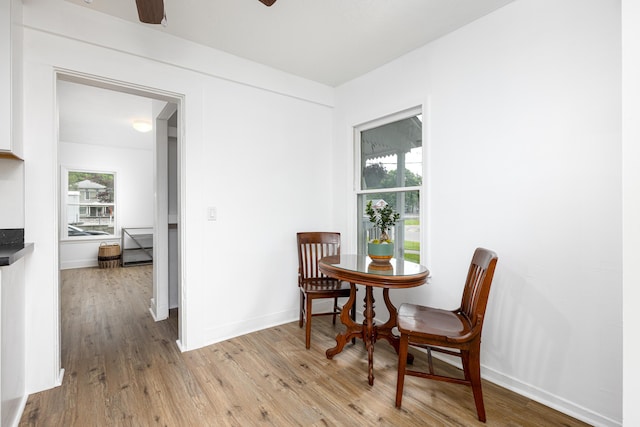 115 Mckinley St, Chelsea, MI 48118 - dining space featuring wood finished floors, ceiling fan, and baseboards