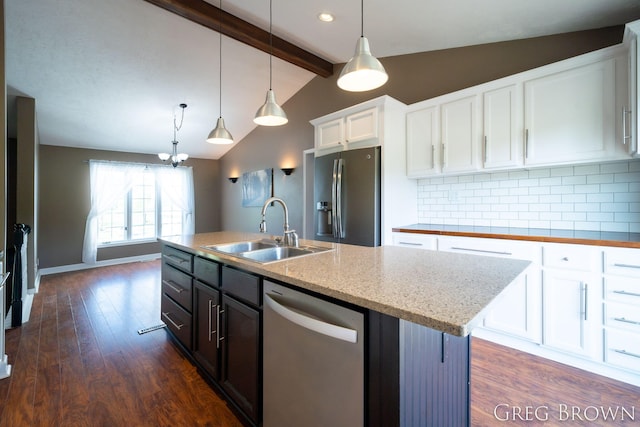 9318 Jefferson Rd, Lakeview, MI 48850 - kitchen featuring stainless steel appliances, a sink, tasteful backsplash, white cabinets, and dark wood-type flooring