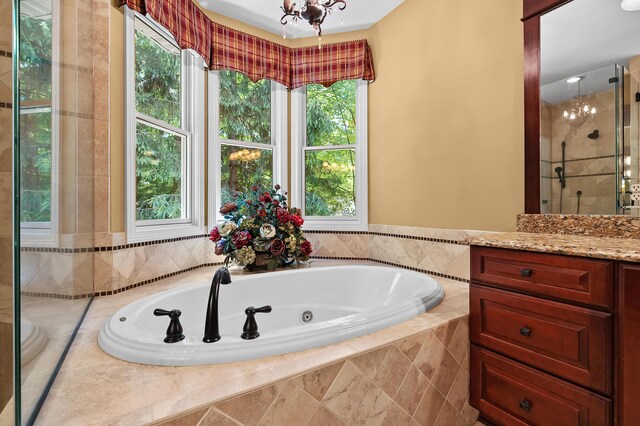 6461 E Bay Ln, Richland, MI 49083 - full bathroom with a whirlpool tub, vanity, and plenty of natural light