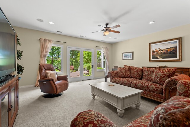 6461 E Bay Ln, Richland, MI 49083 - carpeted living area with ceiling fan, recessed lighting, baseboards, and french doors