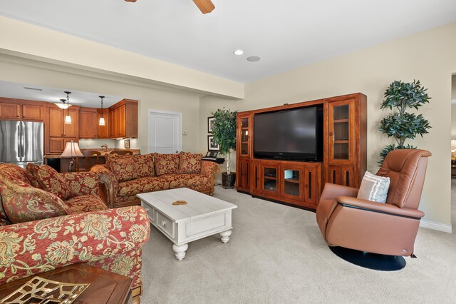 6461 E Bay Ln, Richland, MI 49083 - living area featuring light colored carpet, ceiling fan, and recessed lighting