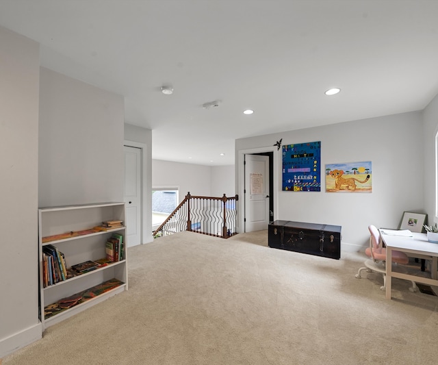 6201 Donovanridge, Dexter, MI 48130 - interior space featuring carpet floors, an upstairs landing, recessed lighting, and baseboards