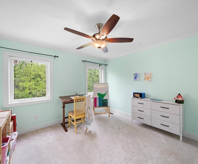6201 Donovanridge, Dexter, MI 48130 - bedroom with baseboards, light colored carpet, and ceiling fan
