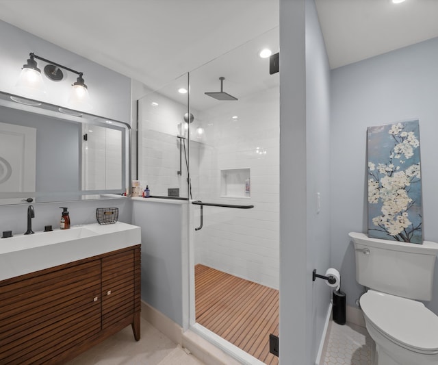 6201 Donovanridge, Dexter, MI 48130 - full bath with a stall shower, vanity, recessed lighting, toilet, and baseboards