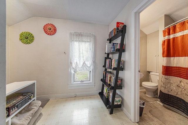 436 Portage St, Grass Lake, MI 49240 - doorway featuring vaulted ceiling, baseboards, and tile patterned floors