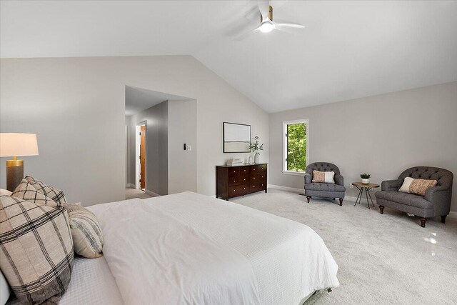 3427 E Dobson Pl, Ann Arbor, MI 48105 - carpeted bedroom with vaulted ceiling, baseboards, and a ceiling fan