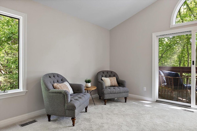 3427 E Dobson Pl, Ann Arbor, MI 48105 - sitting room with vaulted ceiling, carpet flooring, and baseboards