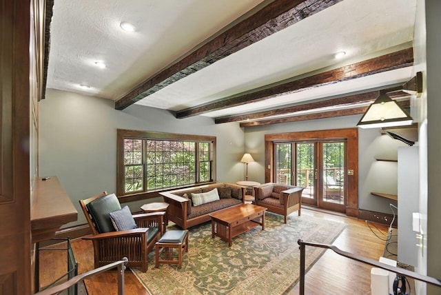 1630 S 3rd St, Niles, MI 49120 - living room with beam ceiling, wood finished floors, baseboards, and recessed lighting