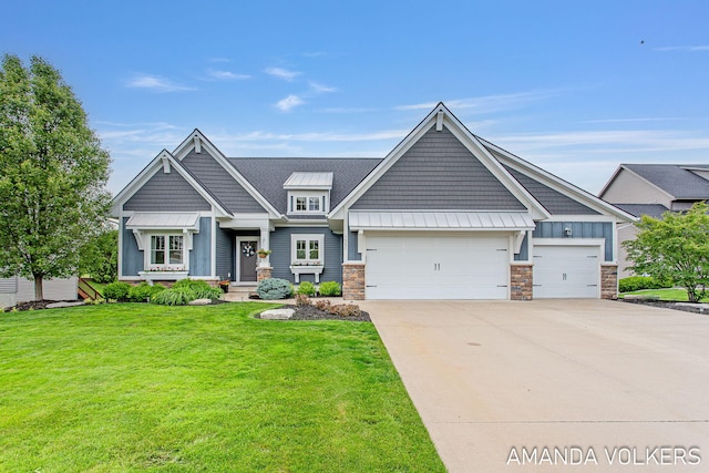 1551 Providence Cove Ct, Byron Center, MI 49315 - craftsman inspired home with a standing seam roof, a garage, a front lawn, concrete driveway, and metal roof