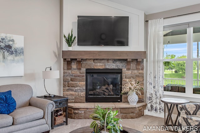1551 Providence Cove Ct, Byron Center, MI 49315 - living area with carpet and a fireplace