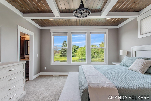 1551 Providence Cove Ct, Byron Center, MI 49315 - bedroom featuring wooden ceiling with exposed beams, multiple windows, light carpet, and baseboards
