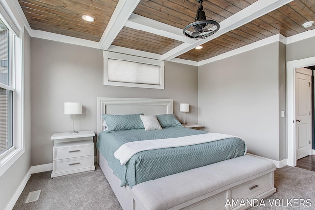 1551 Providence Cove Ct, Byron Center, MI 49315 - bedroom with wooden ceiling with exposed beams, carpet flooring, baseboards, recessed lighting, and multiple windows