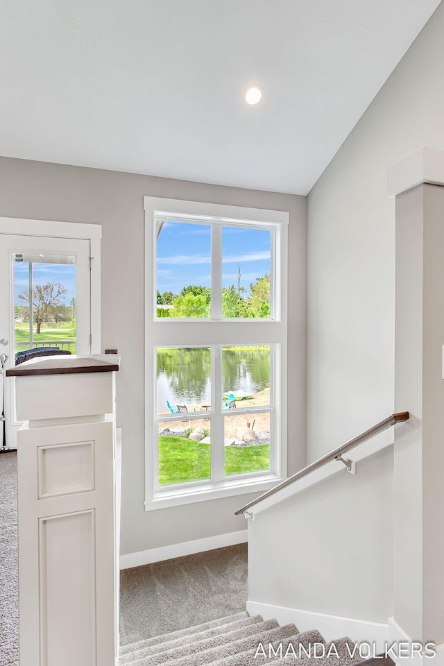 1551 Providence Cove Ct, Byron Center, MI 49315 - stairs with carpet flooring, baseboards, plenty of natural light, and recessed lighting
