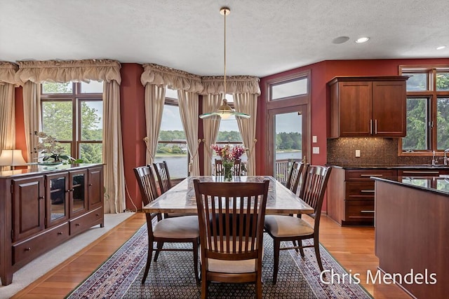 150 Bay Circle Dr, Holland, MI 49424 - dining area featuring a textured ceiling, light wood-style floors, and recessed lighting