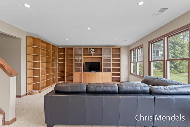 150 Bay Circle Dr, Holland, MI 49424 - carpeted living area with baseboards, recessed lighting, healthy amount of natural light, and built in shelves