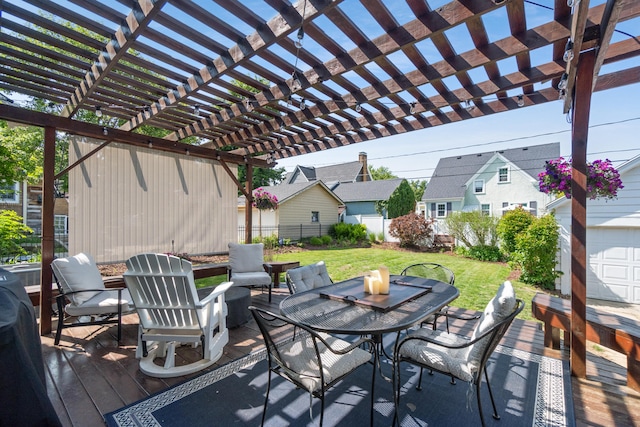 770 Bloomfield Blvd, Jackson, MI 49203 - wooden terrace with outdoor dining area, a pergola, and a residential view