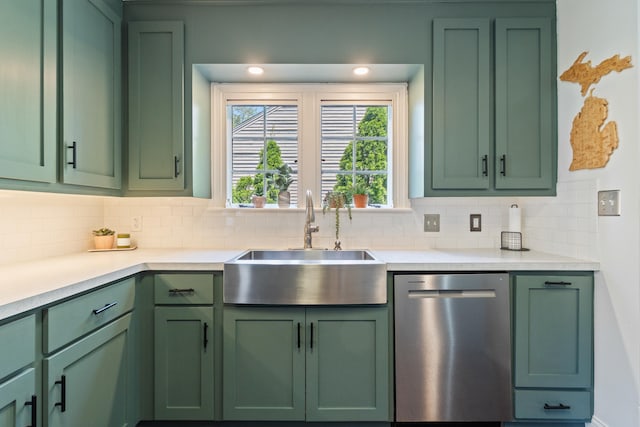 770 Bloomfield Blvd, Jackson, MI 49203 - kitchen with green cabinetry, dishwasher, and a sink