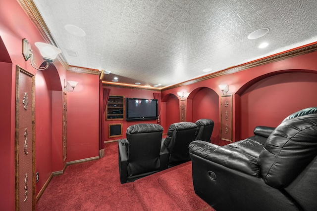 33081 Old Post Rd, Niles, MI 49120 - carpeted home theater room featuring crown molding, arched walkways, and baseboards