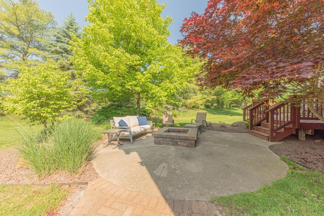6240 Vineyard Ave, Ann Arbor, MI 48108 - view of patio / terrace with an outdoor living space with a fire pit and a deck