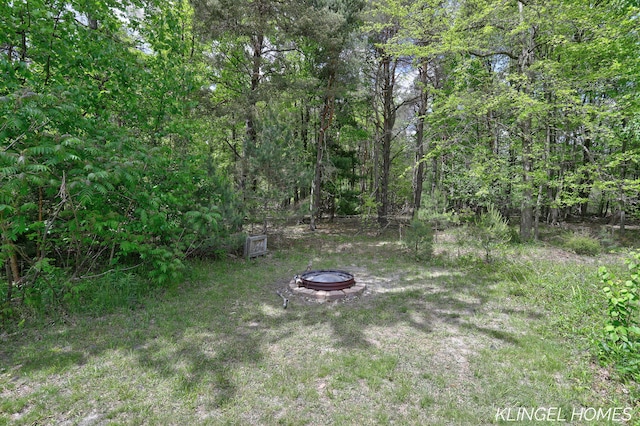 926 N Sandalwood Cir, Muskegon, MI 49441 - view of yard featuring an outdoor fire pit and a forest view