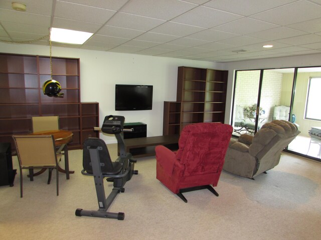 9920 Cambridge Ct, South Lyon, MI 48178 - living room with a drop ceiling and carpet
